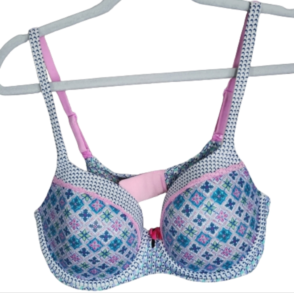 Victoria's Secret Pink and Blue Patterned Underwire Bra